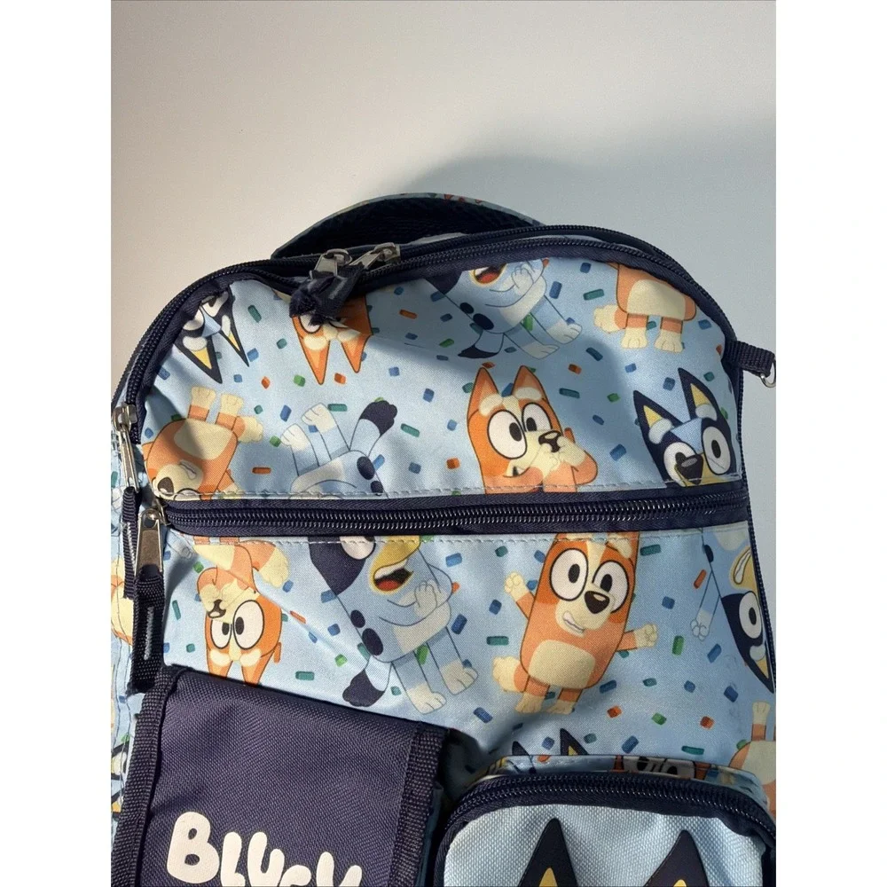 & Bingo Backpack for Girls & Boys, Multi Pocket Bookbag with Adjustable Bluey